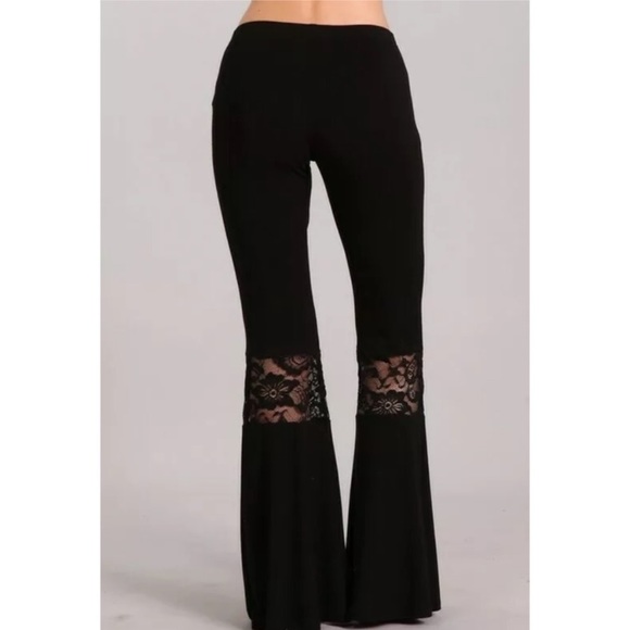 SOLD OUT Black Lace Inset Boho Flare Bell Stretch Pants - Picture 4 of 6